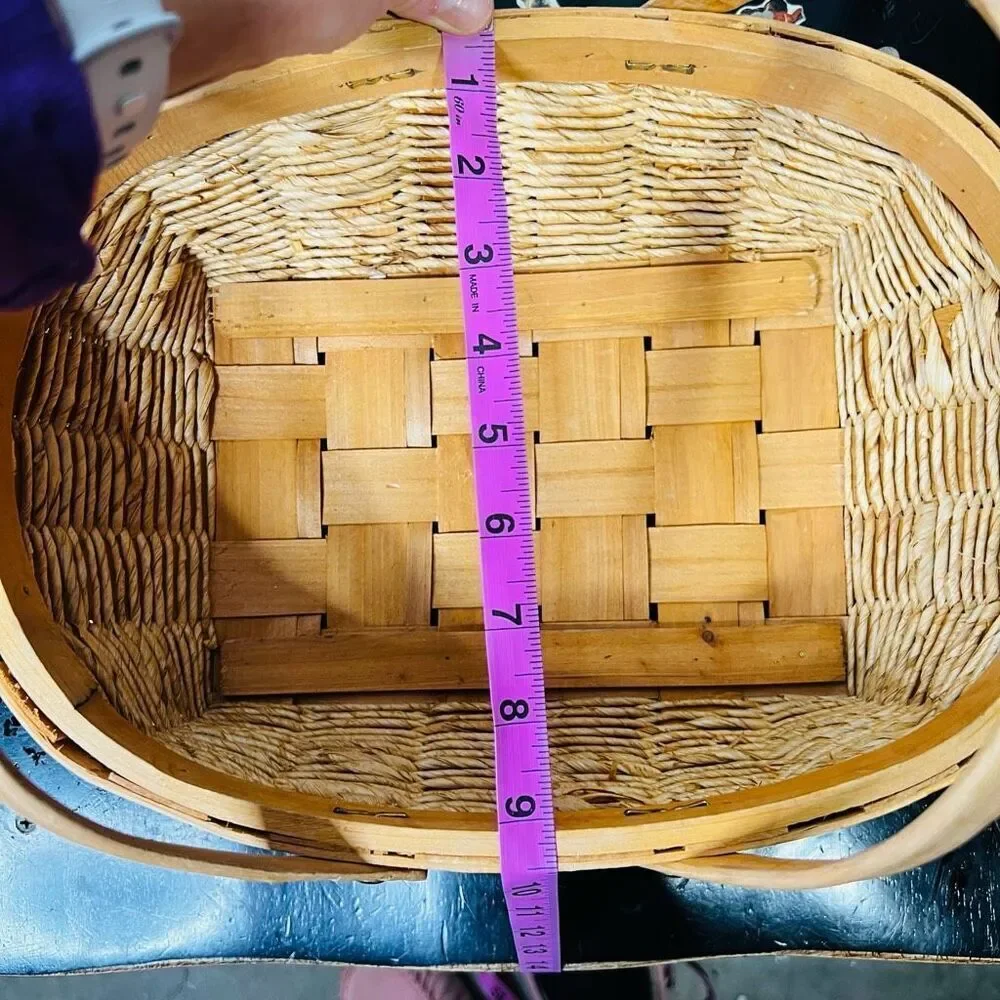 Brown Wooden Woven Double Handled Basket